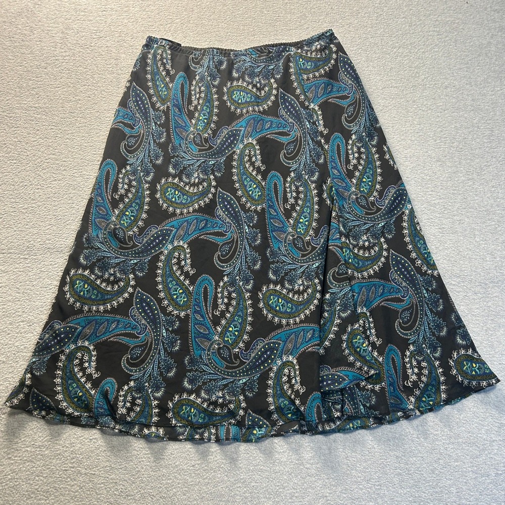 east 5th  A-Line Midi Skirt Womens XL Black Blue Paisley Lined Flowy Boho Casual